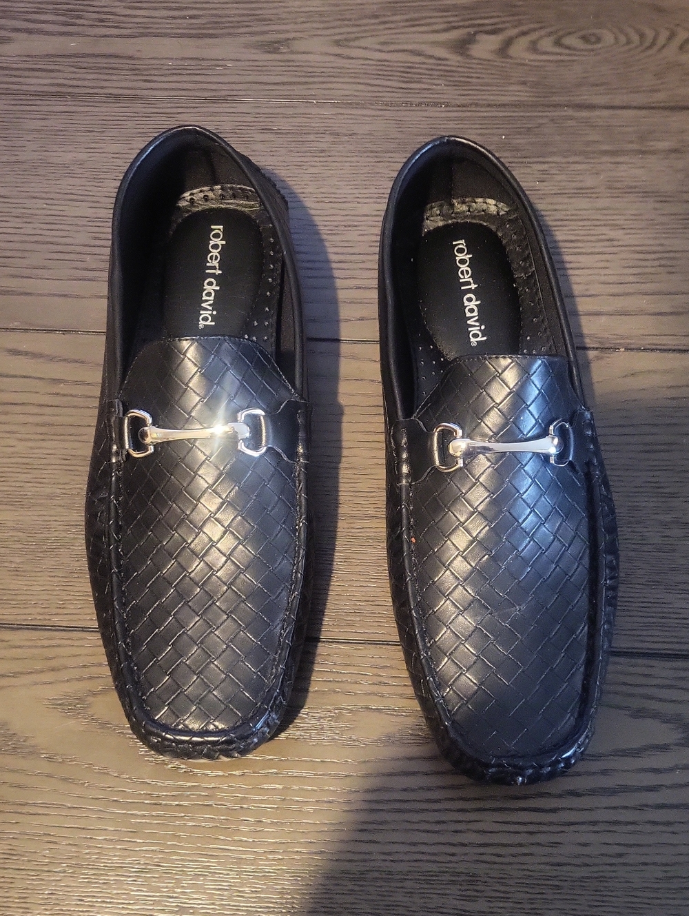 Robert David Black Woven Leather Bit Loafers